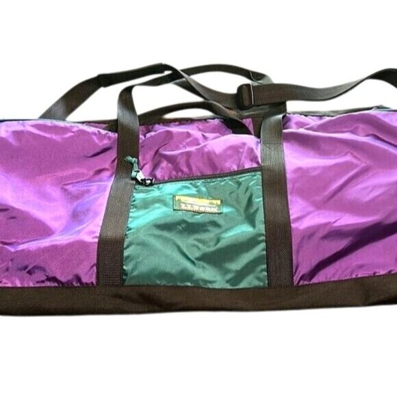 L.L. Bean Purple & Green Duffel Bag With Black Strap - Picture 1 of 8